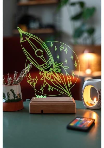 Kişiye Özel 3D Uzay Ve Roket Masaüstü Led Cocuklara Hediye Lamba
