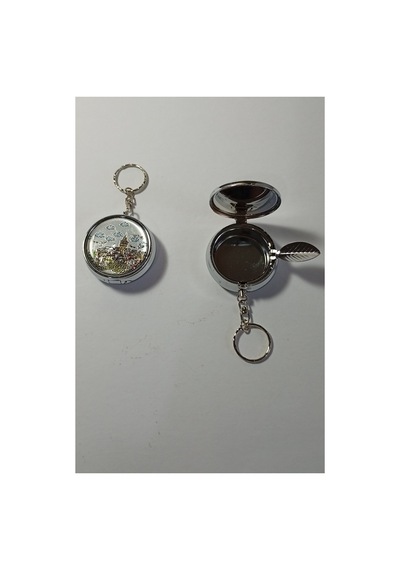 Mini - Taşınabilir Cep Küllüğü Mini Cep Küllüğü Anahtarlıklı - Çanta Küllüğü 5cm - Galata Kulesi Desenli Kapaklı Metal Mini Kül Tabağı