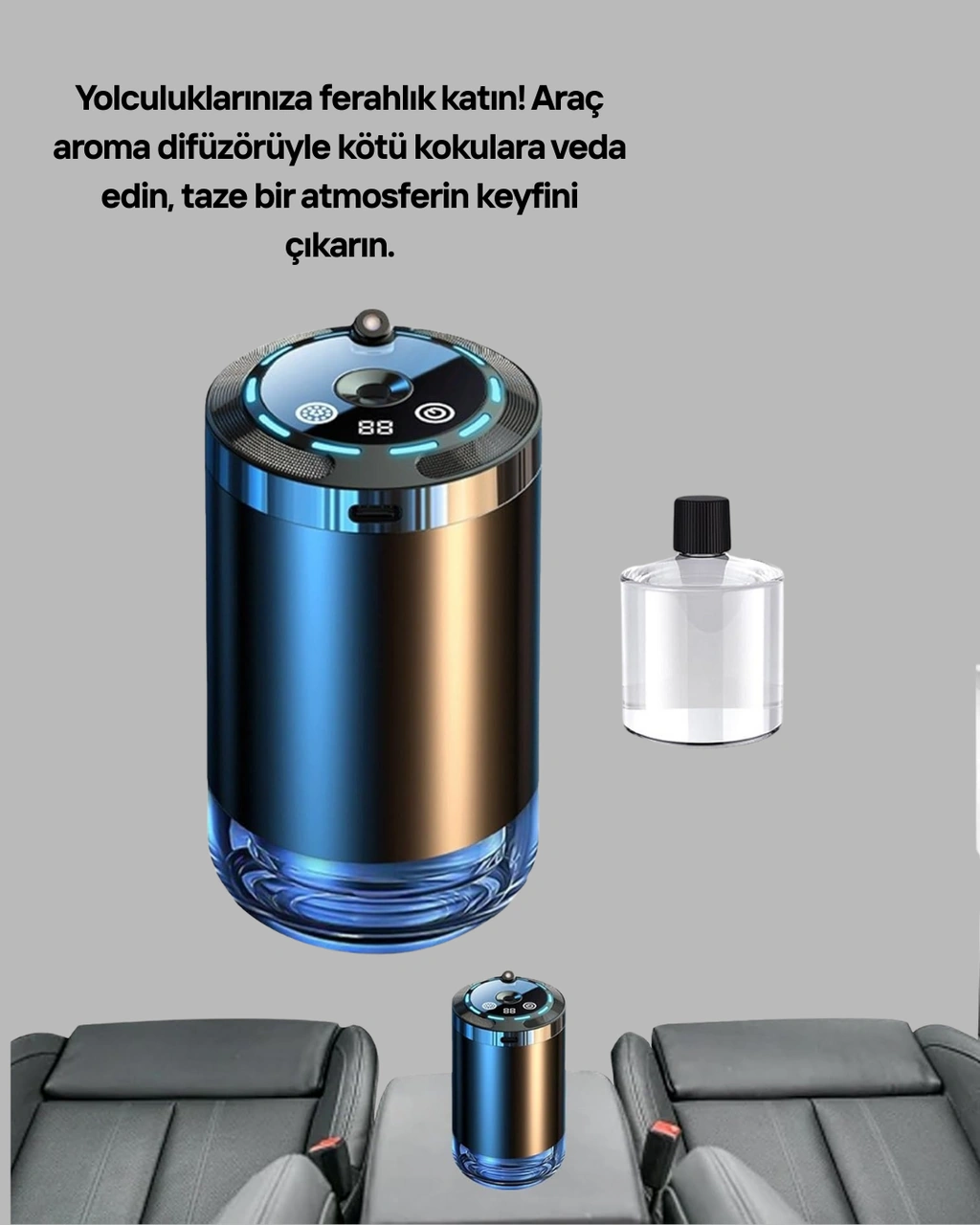 Araç İçi Difüzör Nemlendirici Ve Aromaterapi Özellikli