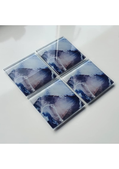 4'lü Takım Cam Bardak Altlığı 10cm X 10cm Ocean Desen