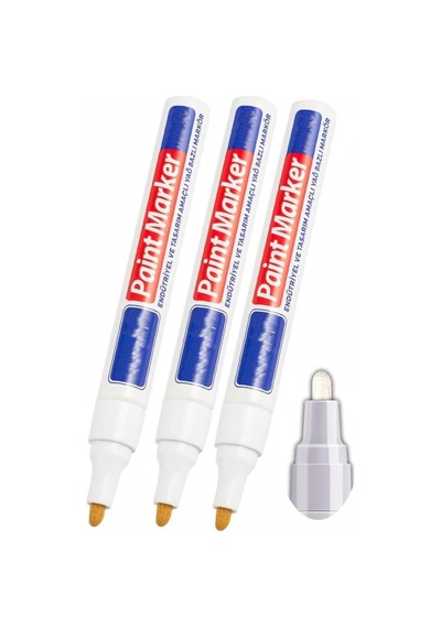 Beyaz Keçeli Markör Kalem 3 Adet Yağlı Bazlı Kalıcı Marker Kalem Hızlı Kuruma Cam Metal Lastik Seramik Ahşap Taş Plastik