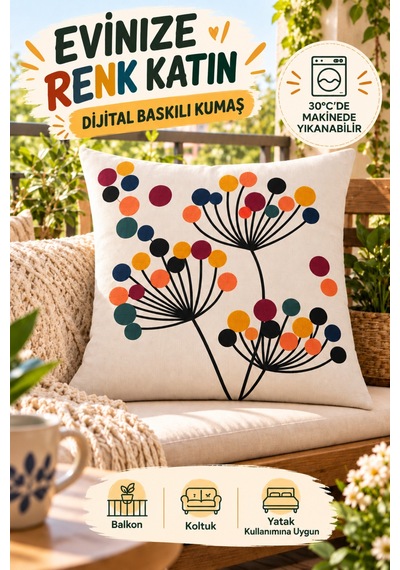 Dijital Baskılı Punch Nakış Desenli Dekoratif Kırlent Kılıfı 1 Adet Çok Renkli4 - 923374105 Çok Renkli4