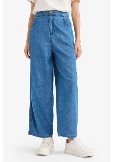 DeFacto Culotte Beli Lastikli Kısa Paça Bilek Boy Jean Pantolon E3041AX25SMNM34