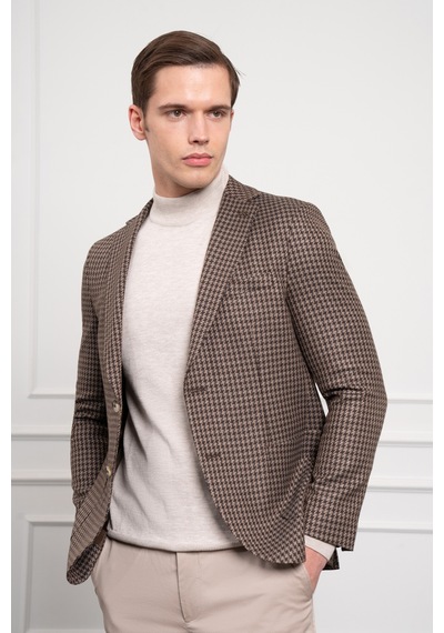 Morven Erkek Kahve Dokuma Slim Fit Dar Kesim Mono Yaka Ceket 25ks002002400 Kahve