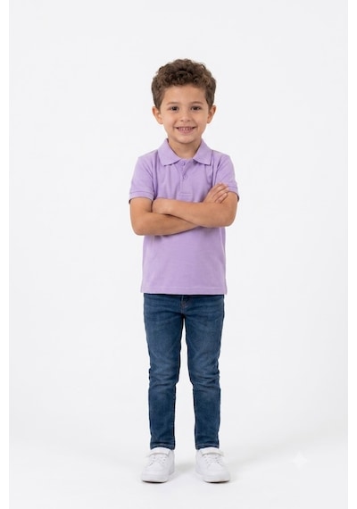 Nacar Store Unisex Çocuk Polo Yaka Kısa Kollu Lakost Tişört Okula Dönüş Lila