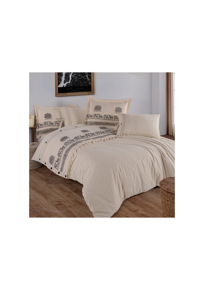Hitit Desen 200x220 Pamuk-keten Çift Kişilik Nevresim Takımı Krem - 747748095 Krem