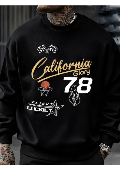 Startmore Tarzsokak California Glory Basketbol Numarası 78 Desen Kazak Erkekler Sokak Rahat Spor Gömlek Sonbahar Siyah