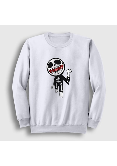 Presmono Unisex Bonesy Gorillaz Sweatshirt Beyaz