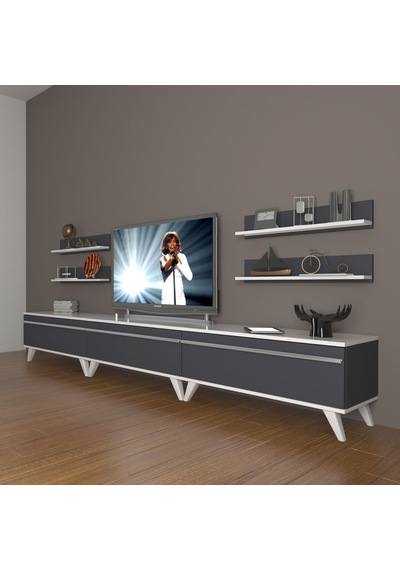 Decoraktiv Eko 270r Mdf Retro Tv Ünitesi Tv Sehpası Beyaz - Antrasit