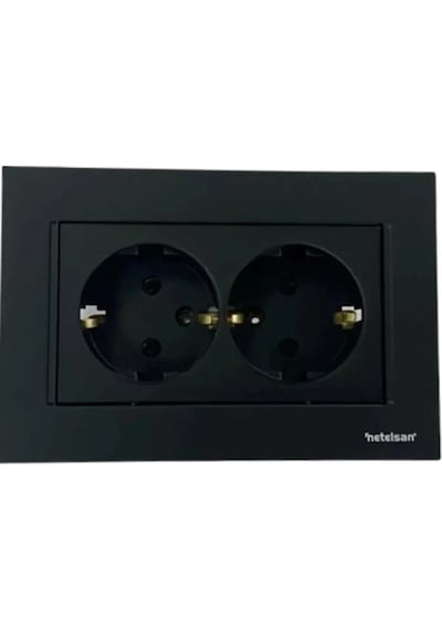 Netelsan Byobu Siyah İkili Topraklı Priz Çerçeveli