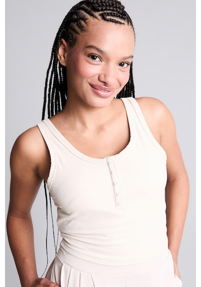 Defacto Esnek Kumaş Crop Top Düğmeli Yaka Sporcu Açık Bej Atlet H1218ax26hsbg211 Bej-bg211