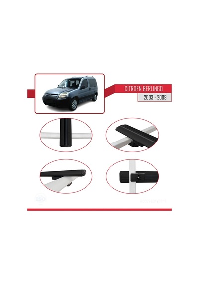 Citroen Berlingo 2003-2008 Arası İle Uyumlu Basic Model Ara Atkı Tavan Barı Siyah 3 Adet