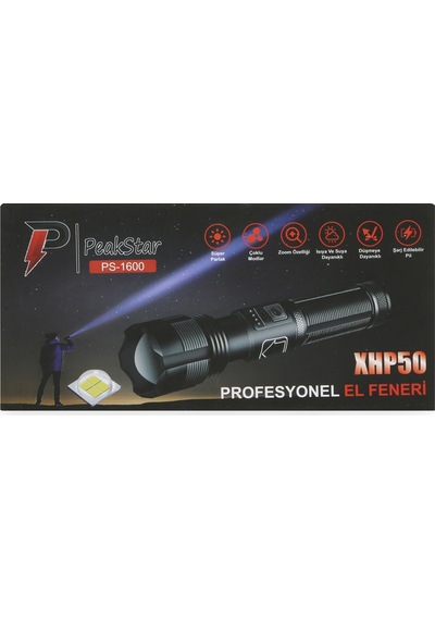 Peakstar Ps-1600 Süper Parlak Led Zoomlu 5 Mod Su Geçirmez Profesyonel Kamp Bekçi Avcı Feneri Diğer