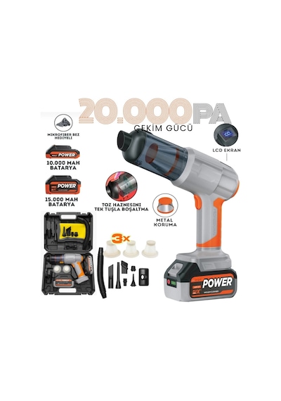 Miaxtreme 25,000mah Güçlü Emme+üfleme 20.000pa Yedek Batarya+filtre Argonomik Kullanışlı Araç Içi Süpürge