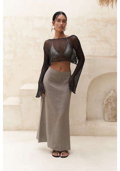 Mai Collection Mai Studios Co. Daisy Füme İnce Triko Crop Füme