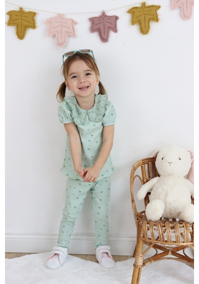 Harika Kids Kız Çocuk Çiçek Baskılı Raporlu Kumaş Basic Alt Üst İkili Takım 001
