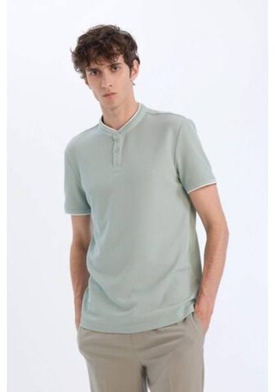Defacto Slim Fit Dar Kesim Dik Yaka Dokulu Kısa Kollu Waffle Polo Tişört Z4262az25smgn50 Yeşil