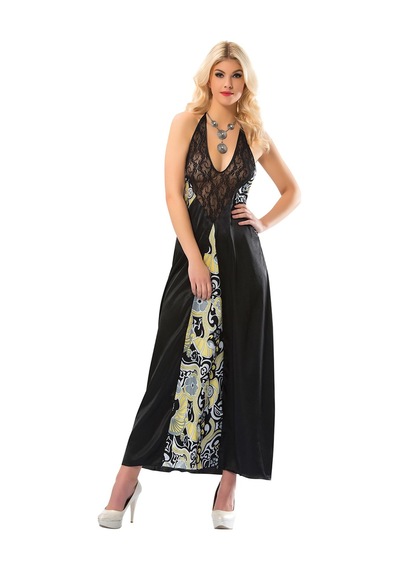Siyah Dantelli Saten Gecelik - 086