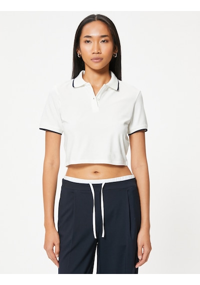 Koton Basic Polo Yaka Crop Tişört Kısa Kollu Pamuklu Regular Fit Beyaz 4sak50618ek Beyaz