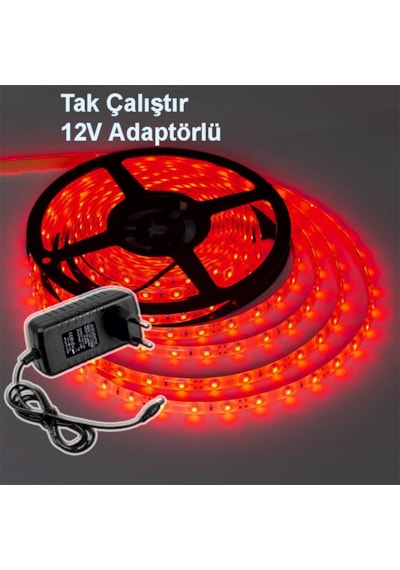 Tak Çalıştır Şerit Led Kırmızı 5 Metre Aç-kapat Anahtarlı
