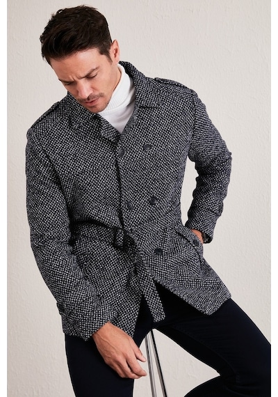 Buratti Slim Fit Cepli Pamuklu Kaşe Erkek Kaban 5841015 Lacivert Noktalı