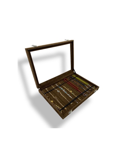 Richbox Tesbih Kolye Zincir Bileklik Kutusu Alcantara Kahve