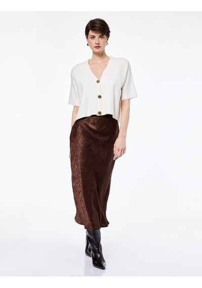 Koton Slim Fit Balık Kesim Dokulu Midi Saten Etek Kahverengi 6wak70011pw Kahve