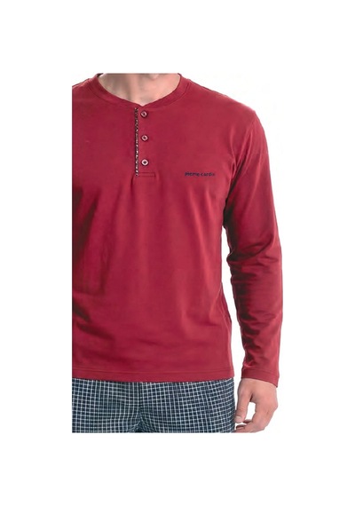 Pierre Cardin 6146 Erkek Uzun Kollu Yakası Düğmeli Pijama Takımı-bordo