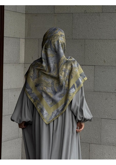 Qalortex Scarf Pamuklu Soft Fırça Desen Eşarp-yağyeşil/gri Yağ Yeşil/gri