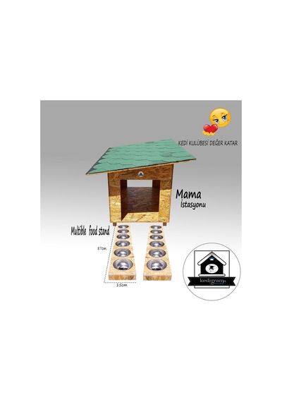 Kedigram Kedi Kulübesi Mama İstasyonu Kabı + Kedi Evi