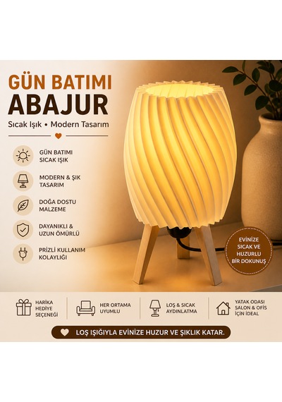 Ün Batımı Abajur Led Masa Lambası Modern Dekoratif Gece Lambası Sıcak Işık Tripod Ayak