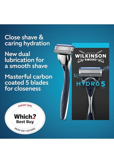 Wilkinson Erkek Tıraş Bıçağı Hydro 5, Cilt Nemlendirici, Karbon Kaplı Bıçak, Tıraş Bıçağı, 1 Yedek Bıçaklı Erkek Tıraş Bıçağı