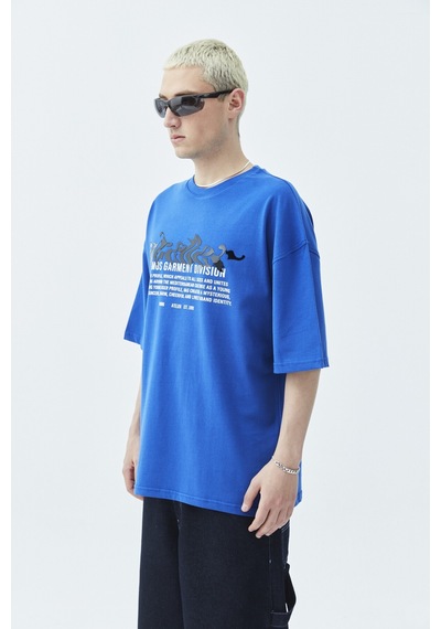Atelier Kabartma Baskılı Oversize Tişört Saks