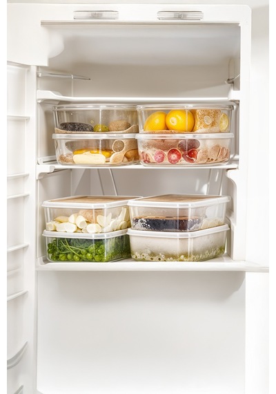 Buzdolabı Saklama Organizer, Kendinden Kapaklı, Mikrodalga Ve Buzluğa Uygun, 6 Adet 1350ml Beyaz