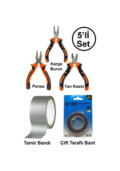 Mini Takı Hobi Karga Burun Yan Keski Pense Çift Taraflı Bant Çok Amaçlı Gri Tamir Bandı Seti