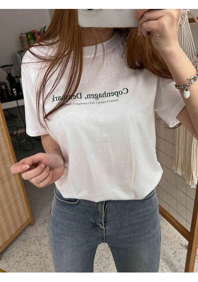 Uyguntarz Unisex Copenhagen Denmark Baskılı Tasarım Tshirt Beyaz