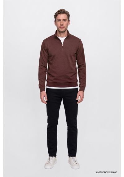 Ac&Co / Altınyıldız Classics Erkek Tarcın Standart Fit Normal Kesim İçi Polarlı Bato Yaka Pamuklu Sweatshirt