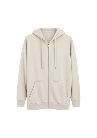 Nazzain Oys Kumaş Fermuarlı Uzun Sweatshirt Taş