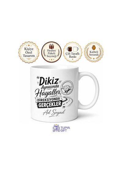 Ehliyet Alanlara Özel Usta Şoför Esprili Kupa Bardak Hediye Beyaz / Çok Renkli