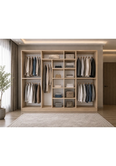 Lebon Tamamı Mdf 7 Kapaklı Dolap Gardırop Meşe
