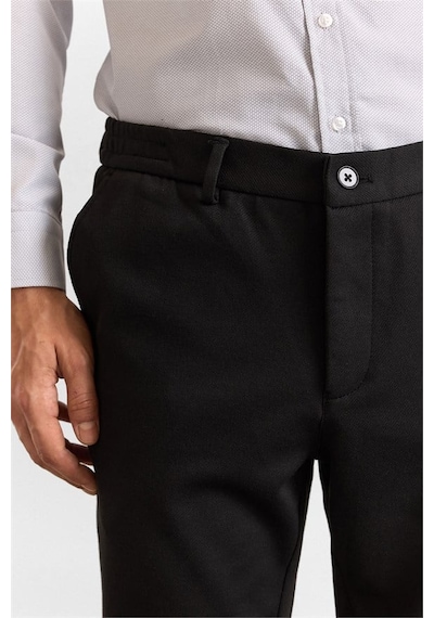 Süvari Siyah Slim Düz Twill Yarım Lastikli Jogger Pantolon Spn2020500026-s09