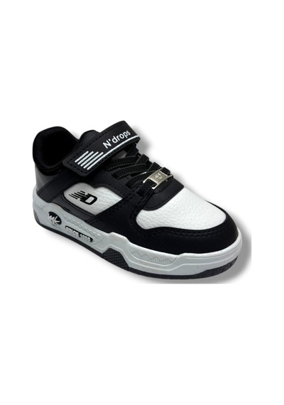 Ndrops 012-26 Deri Cırt Bantlı Çocuk Sneaker Siyah Beyaz 26-30 Siyah