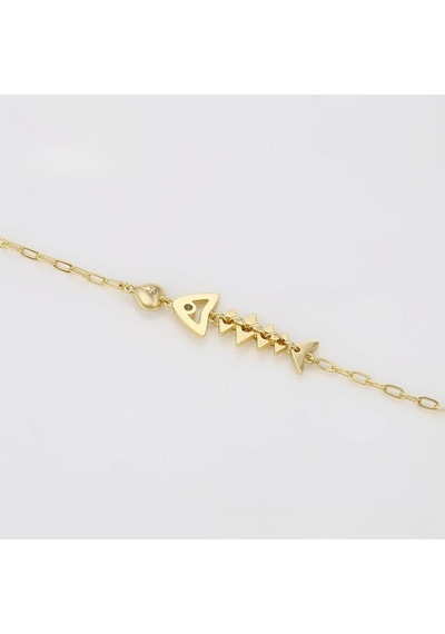 Zirkon Taşlı Balık Figürlü 14 Ayar Altın Kaplama Minimal Kadın Bileklik Gold