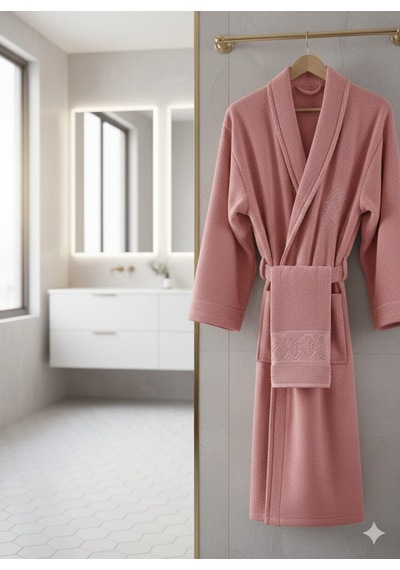 Belinis %100 Pamuk Otel & Spa Kalitesinde Yumuşak Yüksek Su Emici 1 Adet Bornoz 1 Adet 50 X90 Cm Havlu Renk Gri Gülkurusu