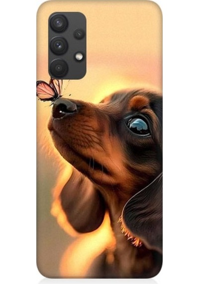 Samsung Galaxy A32 Uyumlu Sevimli Köpek Ve Kelebek Desenli Silikon Kılıf
