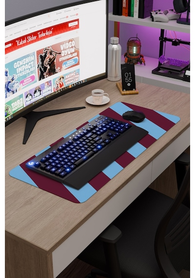 Bordo Mavi 70x30 Xl Taraftar Gaming Oyuncu Mouse Pad Kaymaz Taban Büyük Klavye Fare Altlığı Şerit