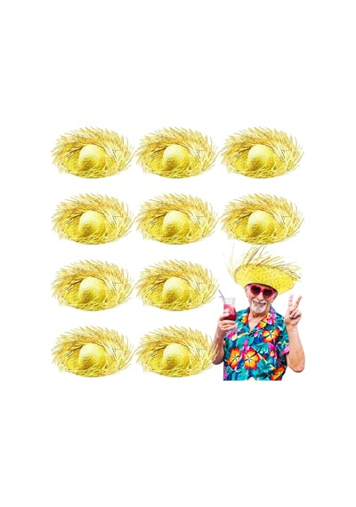 Tropikal Parti Sarı Hasır Hawaii Şapkası 13x36 Cm Standart
