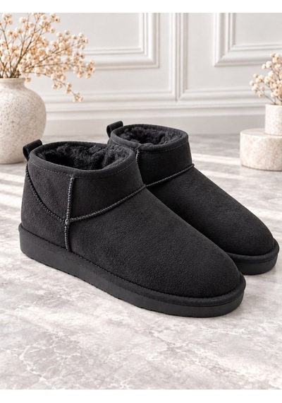 Dabab Shoes Holly Kadın Siyah Lüks Süet İçi Kürklü Sıcak Astarlı 2 Cm Düz Tabanlı Kısa Bot Kar Botu