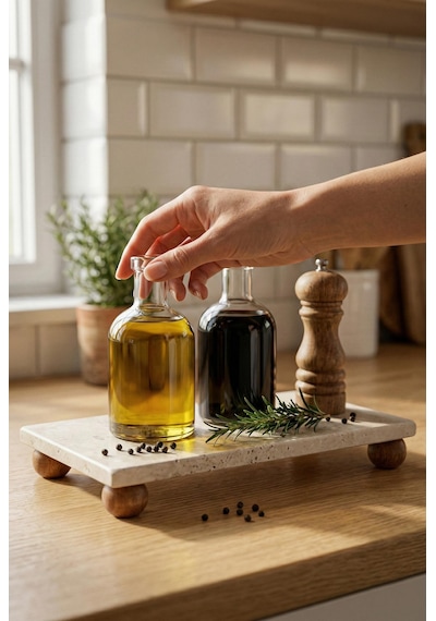 Ayaklı Doğal Mermer Sunum Tablası & Dekoratif Yağdanlık Altlığı 12x24x4 Cm Beyaz