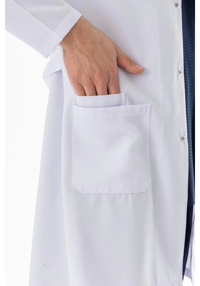 Spor Yaka Uzun Boy Erkek Doktor Önlüğü Alpaka Kumaş Beyaz Beo102 Beyaz